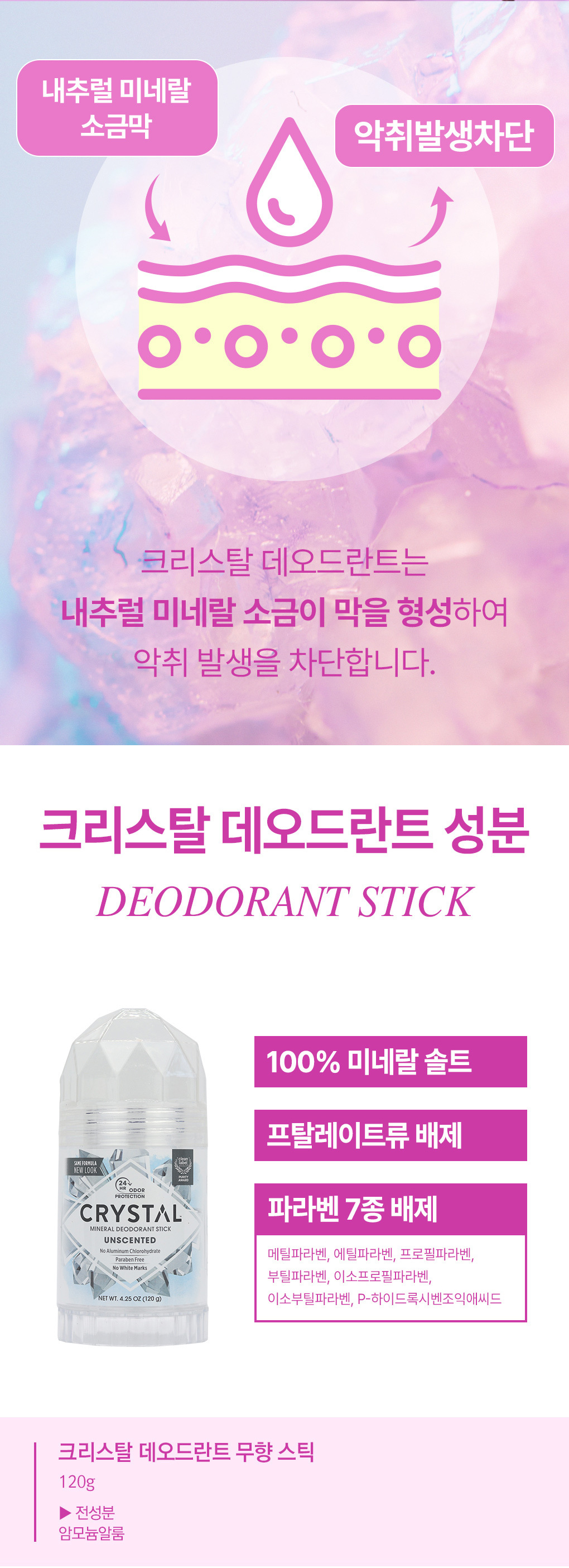 크리스탈 천연데오드란트 스틱 120g 상세페이지 입니다