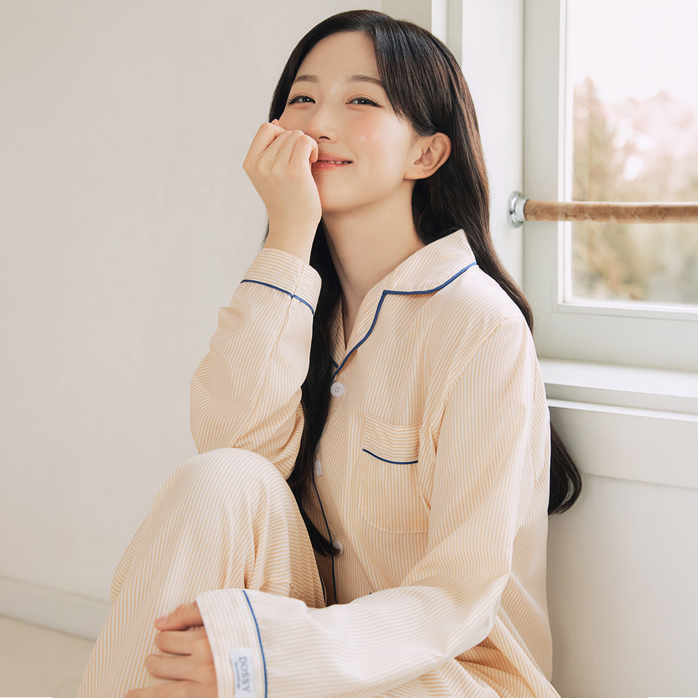[엔믹스 PICK] 도씨 실크핏 클린 긴팔 커플 잠옷 세트 베이지