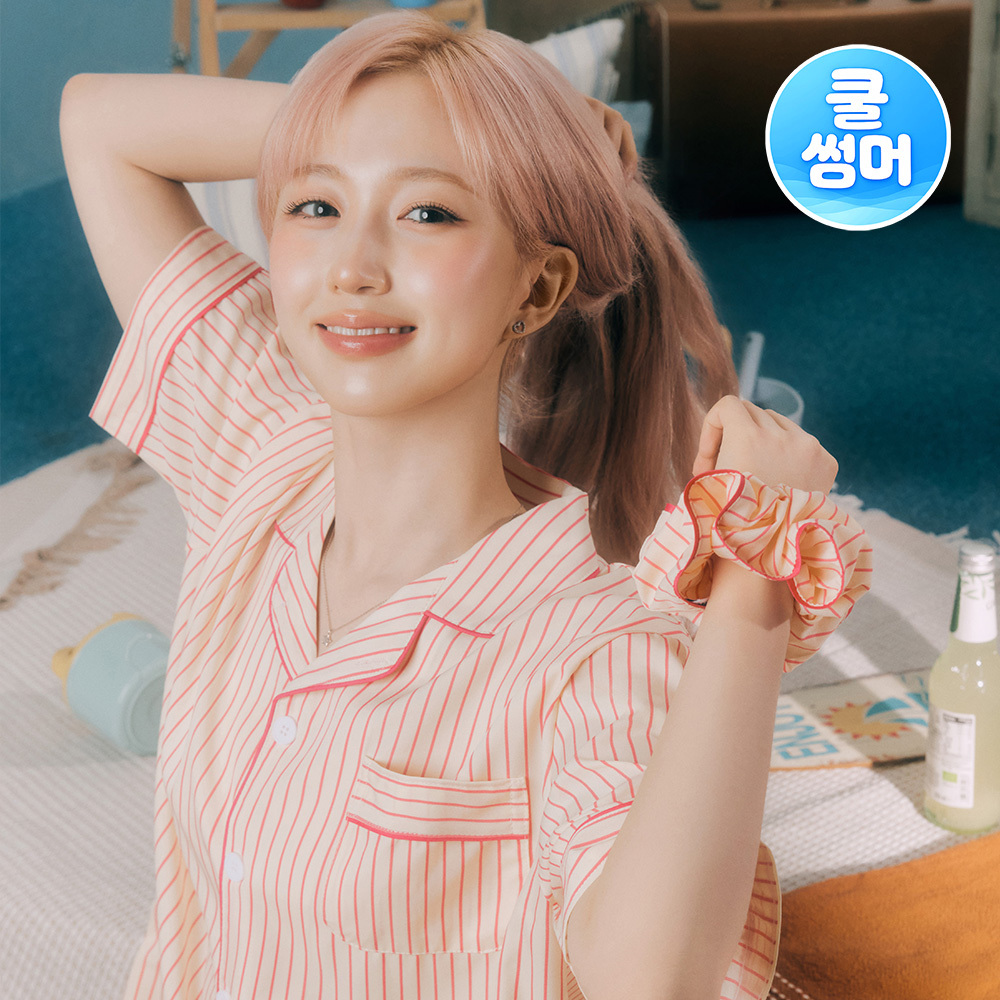 [쿨썸머] 해원 PICK 도씨 실크핏 러브썸 반팔 커플 잠옷 세트