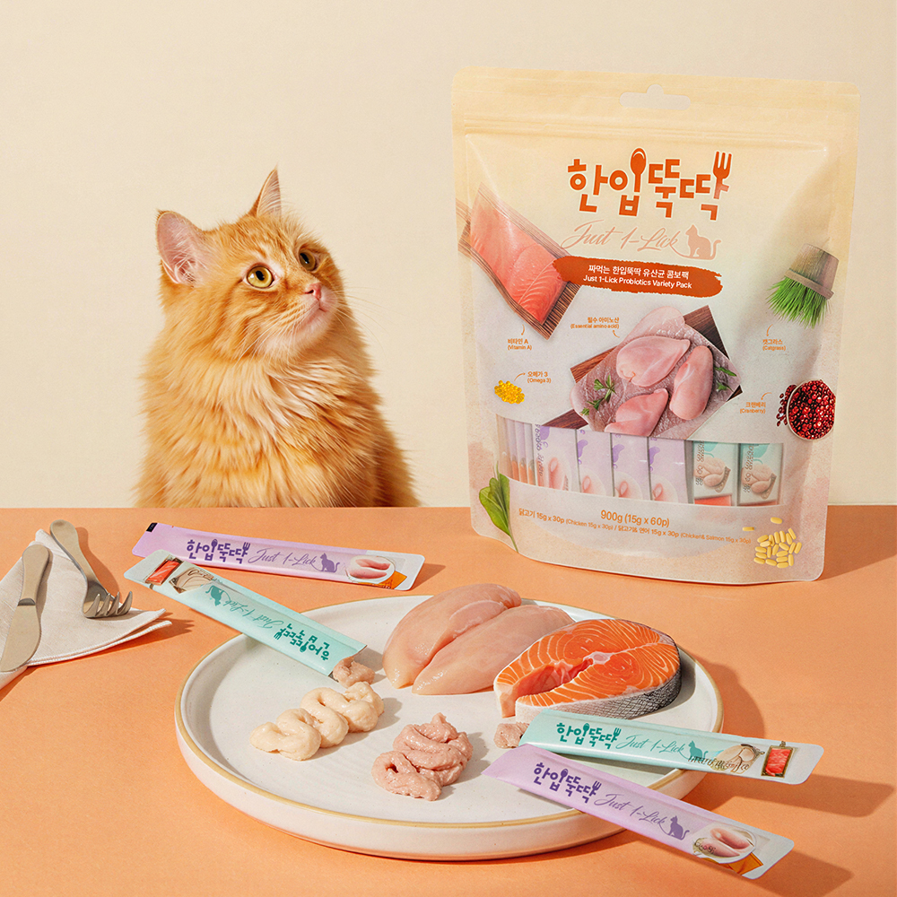 펫토리아 짜먹는 한입뚝딱 고양이 유산균 습식 스틱 간식 대용량 콤보 60P
