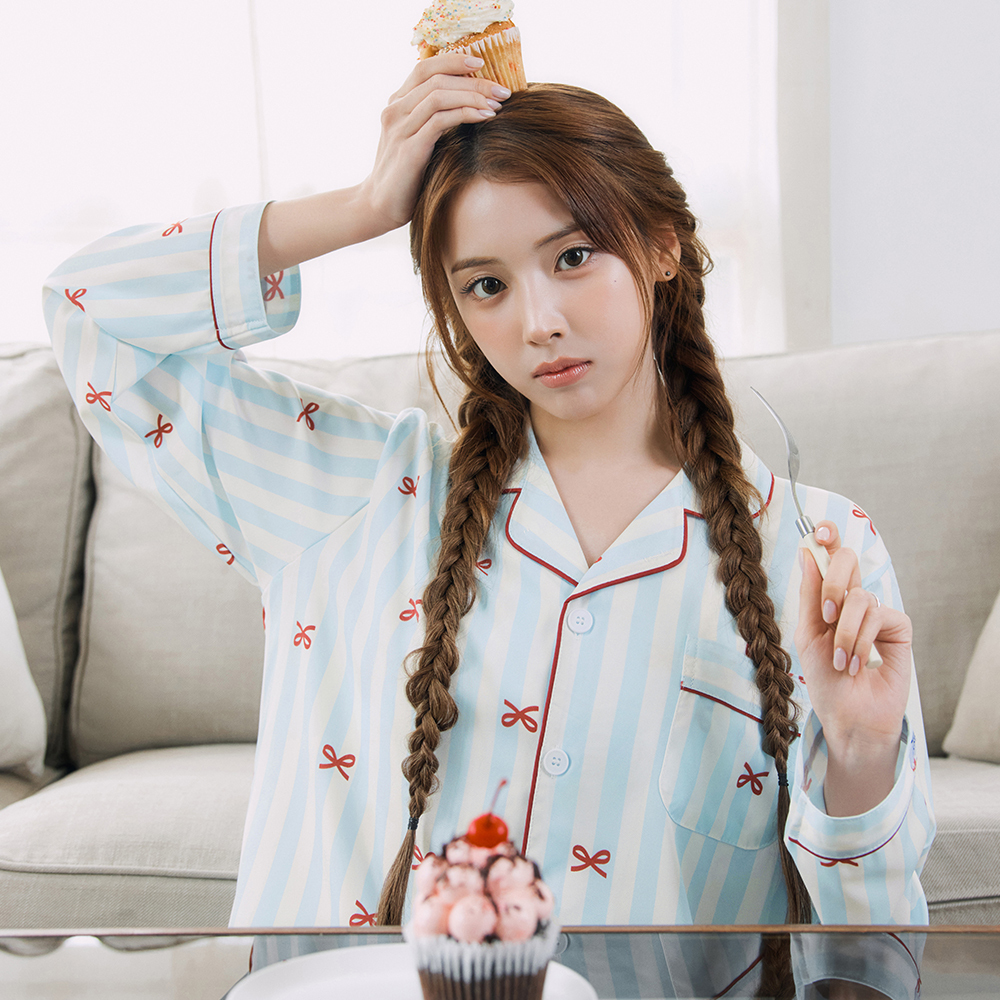 [엔믹스 PICK] 도씨 실크핏 보니 긴팔 커플 잠옷 세트