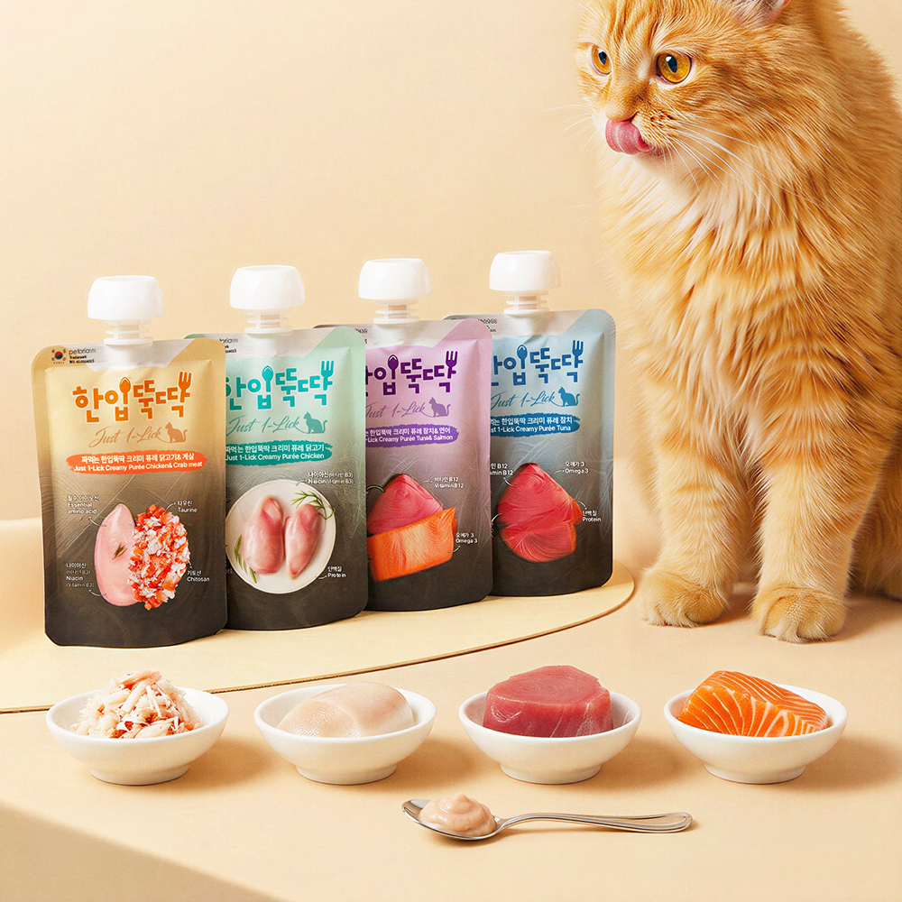 펫토리아 짜먹는 한입뚝딱 크리미 퓨레 고양이 습식 간식 대용량 콤보팩 4종 90g x 12개