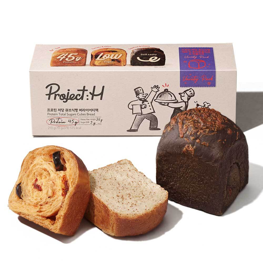 프로젝트H 프로틴 저당 큐브식빵 버라이어티팩 70g 3입