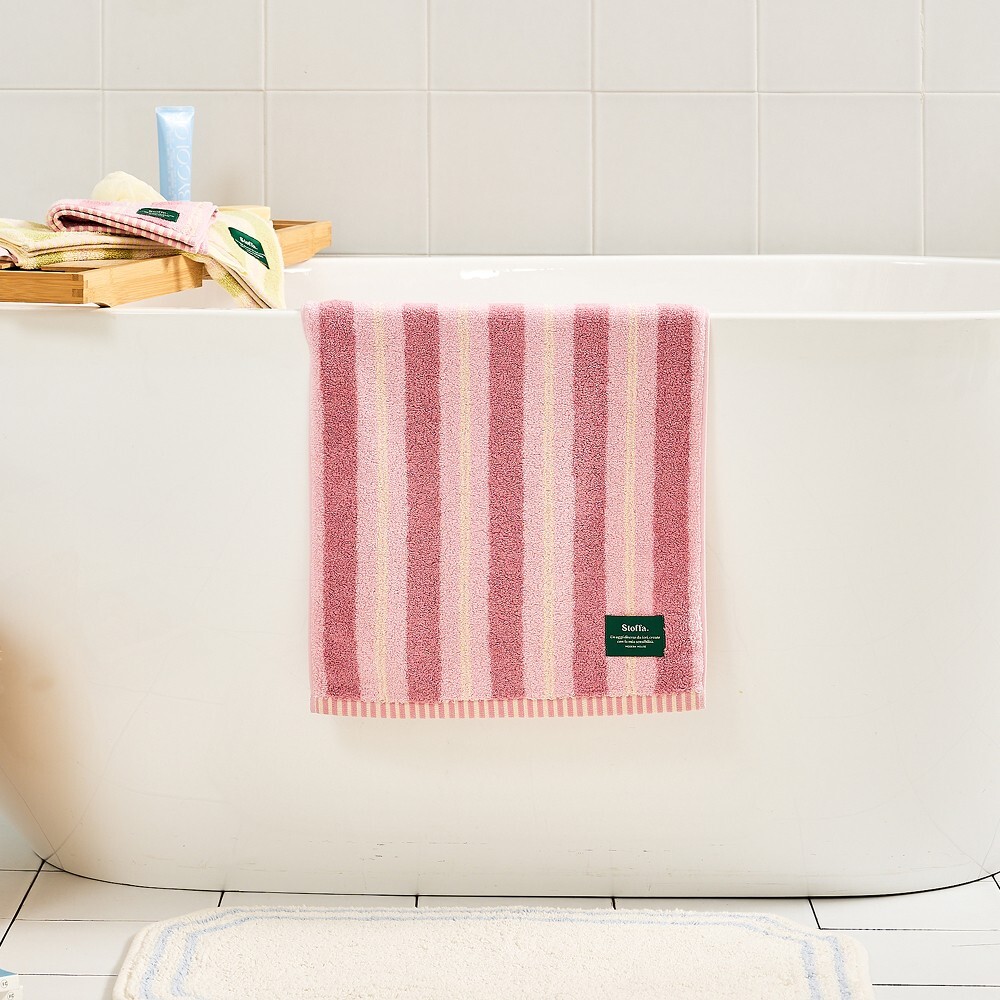 [모던하우스] STF 스프링 더블스트라이프 코마사 세면타월 PINK 40X80cm 190g