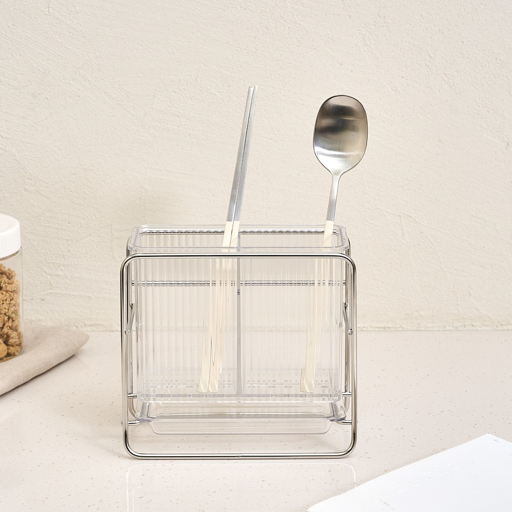 [모던하우스] 마이키친 스텐랙 물빠짐 수저통 2칸 클리어