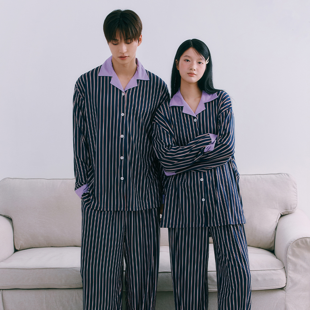 주디앤 모던 스트라이프 피치기모 긴팔 잠옷 세트