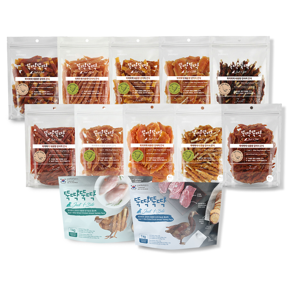 뚝딱뚝딱 대용량 강아지 간식 치킨 오리 육포 1kg 12종