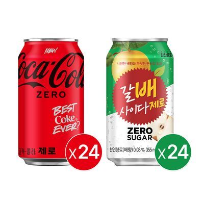 코카콜라제로 350ml 24개 + 갈배사이다 제로 355ml 24개