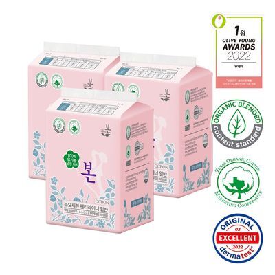 유기농본 울트라슬림 팬티라이너 3팩 2종 택 1 (일반 34P / 롱 28P) 