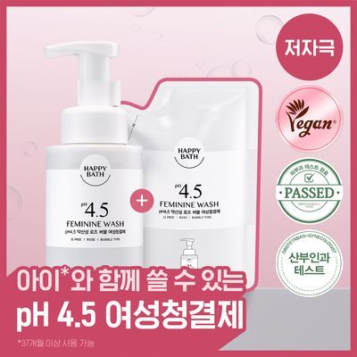 [100ML 리필 추가] 해피바스 PH4.5 약산성 저자극 여성청결제 300ML 기획/단품 [로즈/쑥]
