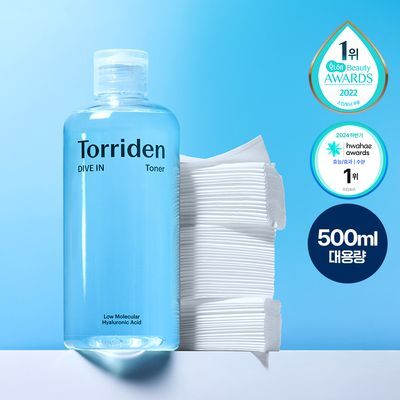 [증정기획/대용량] 토리든 다이브인 저분자 히알루론산 토너 500ml 기획 (+화장솜 60매 증정)
