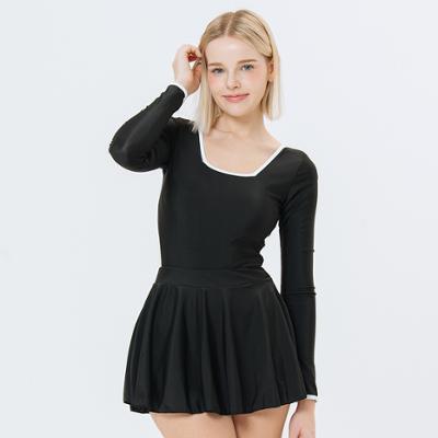 스퀘어넥 라인 긴팔 원피스 치마 분리 수영복