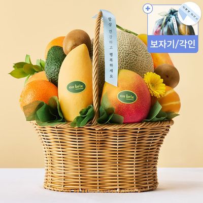 [온브릭스] 고급 과일바구니, 베이지2호 9종 4.3kg이상(멜론,애플망고)
