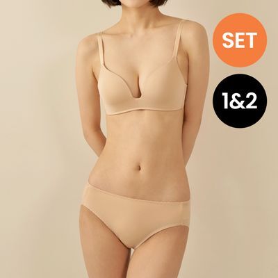마른파이브 에어그램 노와이어 브라 팬티 세트(브라 1매+팬티 2매 구성, 블랙 세트/스킨 세트)