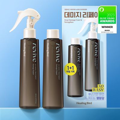 [열보호/집중영양] 힐링버드 리바이브 노워시 트리트먼트 데미지리페어 200ml+200ml 리필기획