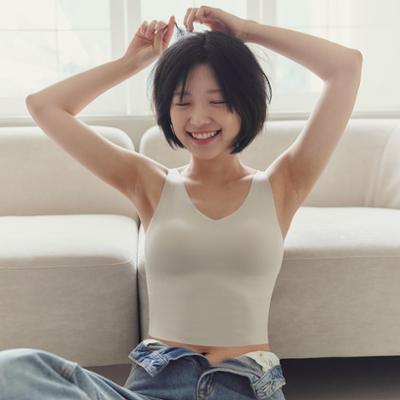 마른파이브 쉬어 V넥 브라탑 크롭 슬림핏 4colors (블랙/브라운/머스타드/베이지)