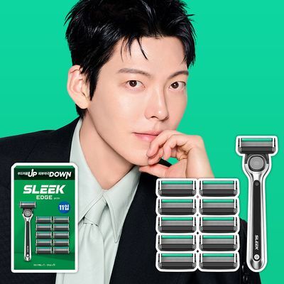 [김우빈PICK/대용량] 슬릭 엣지 면도기 대용량 기획 (핸들+11입날)