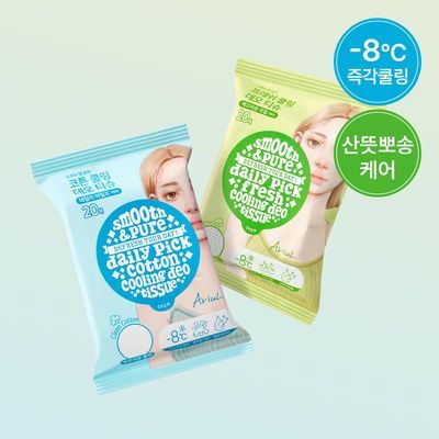 [1+1] 아리얼 스무스앤퓨어 쿨링 데오 티슈 20매 2종 택1 (코튼/프레쉬)