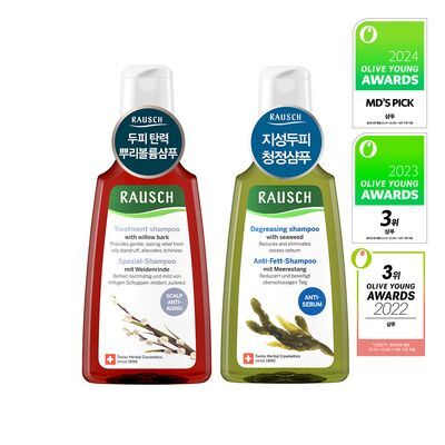 [두피안티에이징&지성청정샴푸]라우쉬 윌로우바크 트리트먼트 샴푸&씨위드 디그리징 샴푸 2종 기획
