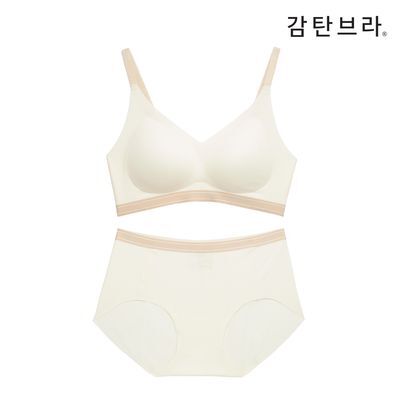 감탄브라 프리미엄 크림 배색 후크형 브라팬티 1Set