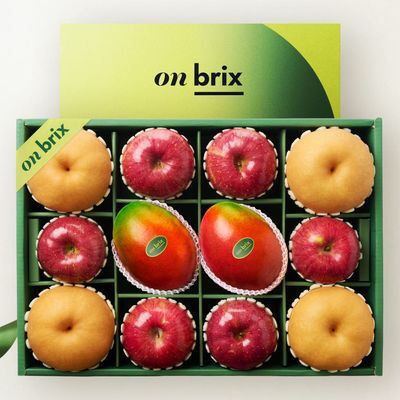 [온브릭스] 로열그린 에디션, 사과&배&왕망고 선물세트 6.3kg이상(12입/특품)