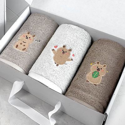 송월타올 캐릭터자수타올 행복한쿼카S 150g 세면타올 3매 선물세트