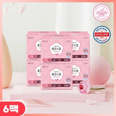 좋은느낌 오리지널 울트라슬림 생리대 날개형 6팩 번들 2종 택1 (중형/대형)
