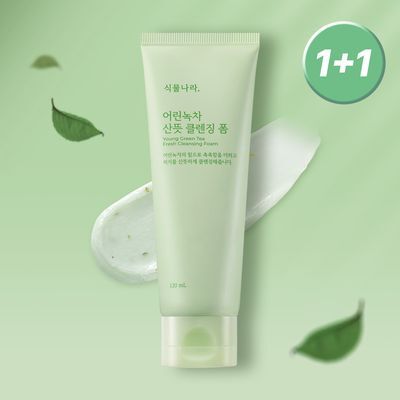 [촉촉 약산성폼] 식물나라 어린녹차 산뜻 클렌징 폼 120ml 단품/1+1기획