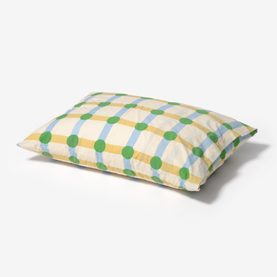 웜그레이테일 알러지방지 닷체크 그린 온 베이지 베개 커버 (2size)