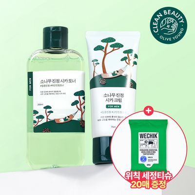 라운드랩 포 맨 소나무 진정 토너/크림 2종 기획 (+위칙 세정티슈 20매)
