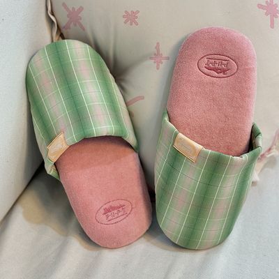 푸펫 큐티 체크 룸슈즈 그린체크+핑크