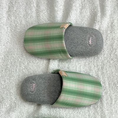 푸펫 큐티 체크 룸슈즈 그린체크+그레이