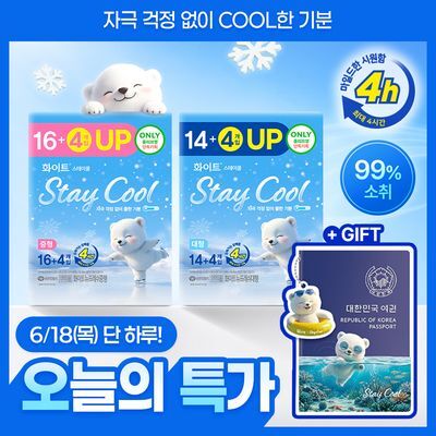 [2026 NEW] 화이트 스테이쿨 생리대 5종 택 1 (중형/대형/입는오버나이트/수퍼롱)
