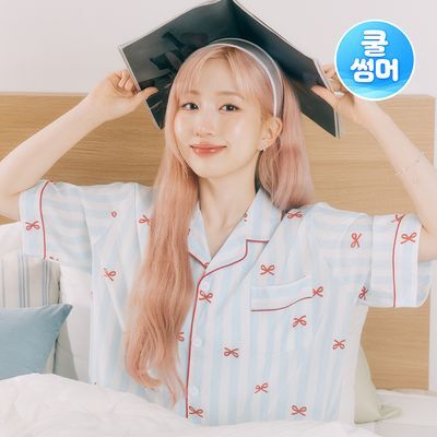 [쿨썸머] 해원 PICK 도씨 실크핏 보니 반팔 커플 잠옷 세트