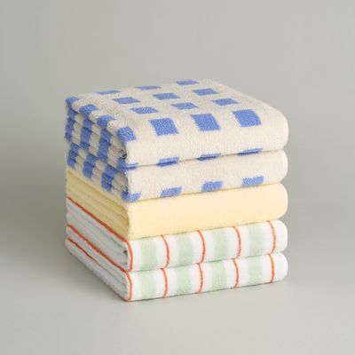 페이스 타월 5P - 피크닉 그린+레몬 옐로우+블루 스퀘어