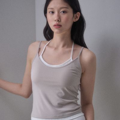 엣프터 홀터넥 레이어드 브라탑 (베이지/블랙)