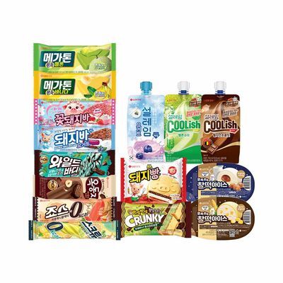 롯데 신상아이스크림 찰떡아이스 쿨러쉬 설레임 죠스바 스크류바 돼지빵 15종모음