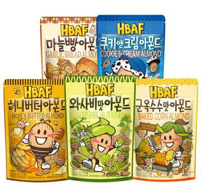 HBAF 아몬드 120g 5종모음(쿠키앤크림, 군옥수수, 와사비맛, 허니버터, 마늘빵)