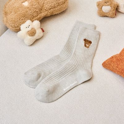 [Butter Shop] Brady Time Butter Bear Ribbed Long Socks Melange Gray