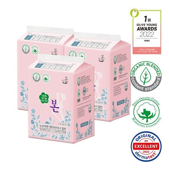 유기농본 유기농본 울트라슬림 팬티라이너 3팩 2종 택 1 (일반 34P / 롱 28P)