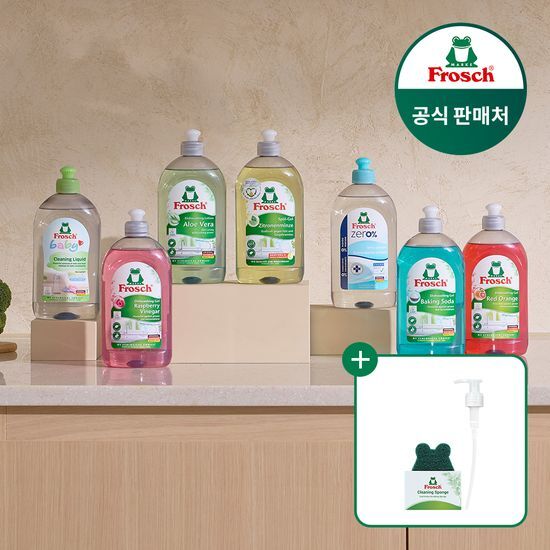 프로쉬 프로쉬 독일 주방세제 500ml 4개+전용펌프 1개+개구리수세미 1개 구성