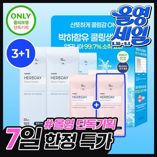 허브데이 허브데이 생리대 3+1팩 기획세트 (+팬티라이너 증정)