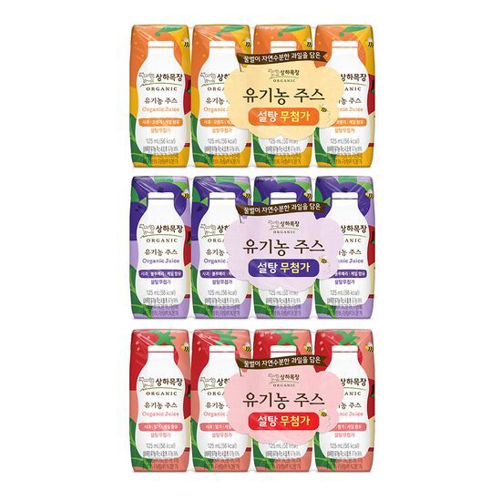 매일유업 상하목장 유기농주스 125ml 4개입 3종 택1(사과딸기케일, 사과블루베리케일, 사과오렌지케일)
