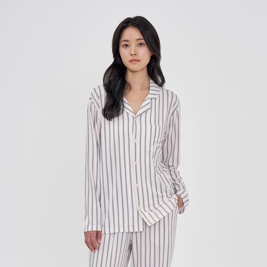 모던하우스 소프트슬립 스트레치 피치기모 파자마 세트 멀티 스트라이프 아이보리 L
