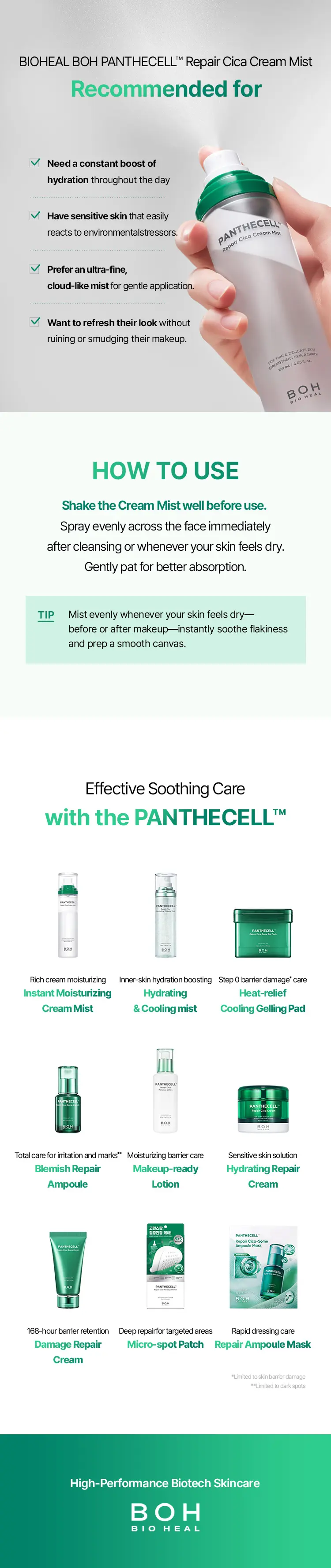 BIOHEAL BOH PANTHECELL Repair Cica Cream Mist (4 Options)